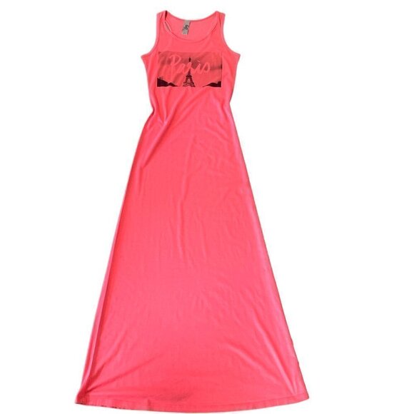 Go Couture Women's Racerback Knit Maxi Dress L Pink Paris Eiffel Tower #81K - Picture 2 of 9